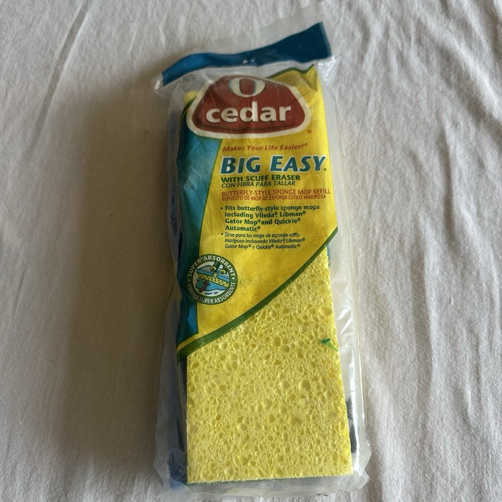 O CEDAR Big Easy Butterfly Sponge Mop Snap-on Refill w/ Scuff Eraser 1842C NOS